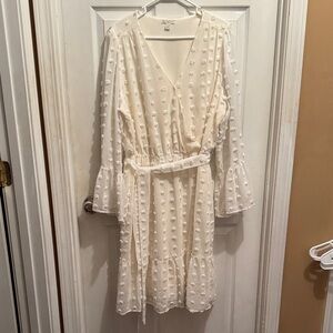 Cato Cream Long Sleeve Dress with Textured Dots